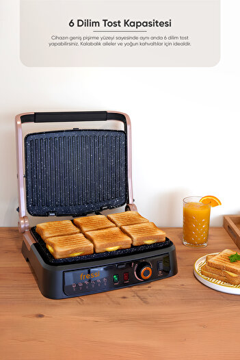 Fressi Izgara Ve Tost Makinesi Vintage Retro 6 Dilim Kapasiteli 180 Derece Açılabilir 2000w Fr-tm01