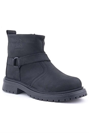Rakerplus Real Fur Genuine Leather Black Nubuck Zippered Children's Boots