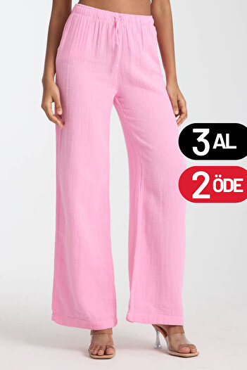 Balenbi Women's Lightweight Transparent Elastic Waist Palazzo Muslin Pants 1096