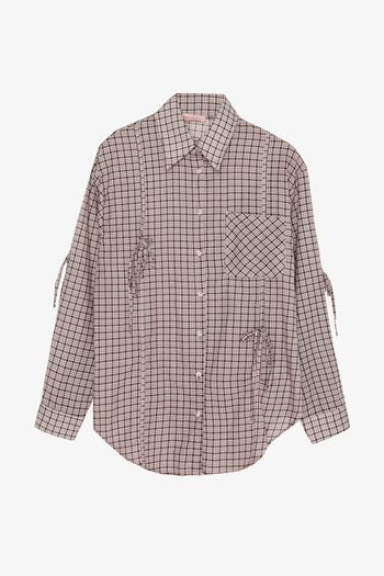 Quzu Καρό πουκάμισο με κορδόνια Oversize Καφέ