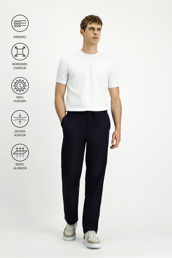 Kiğılı Techno-Line Relaxed Fit Comfortable Cut Elastic Waist Drawstring Lycra Classic Fabric Trousers