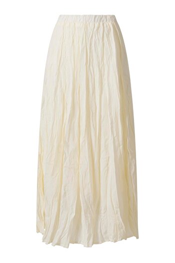 FACETTE Women's Ecru Elastic Waist Midi Skirt