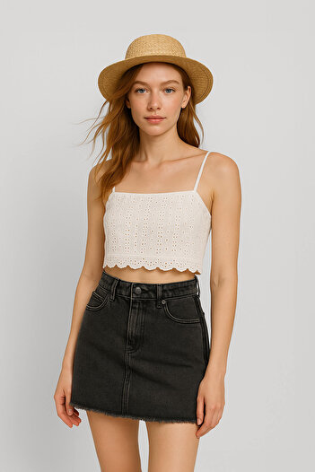 Bluewhite High Waist Tasseled Mini Jean Skirt