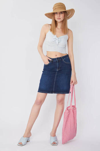 Bluewhite Fusta de jeans pentru femei albastru bleumarin - drept și slim fit