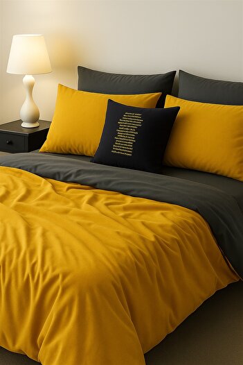 MORE HOME Duvet Cover Set + Pillowcase Single Size Yellow Anthracite Combination