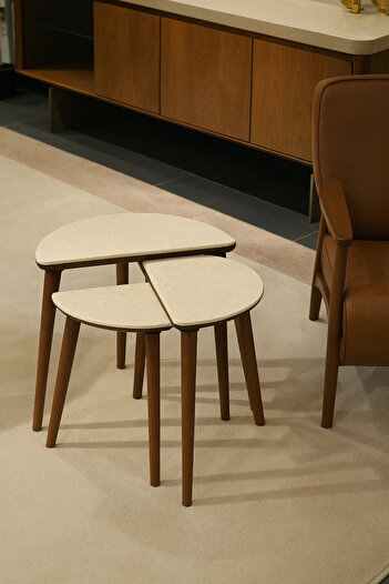 AYGE Roma 3lü Zigon Sehpa %100 MDF Traverten