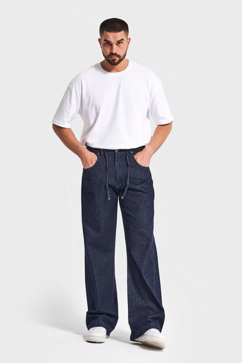 its basic Ανδρικό τζιν Indigo Color NC17 7w5-50 Relaxed Baggy Fit με κορδόνια στη μέση Εσωτερικό μέγεθος 79cm 100% βαμβακερό τζιν