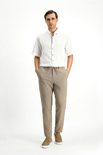 Kiğılı Super Slim Fit Extra Slim Fit Elastic Waist String Seersucker Lycra Classic Fabric Trousers