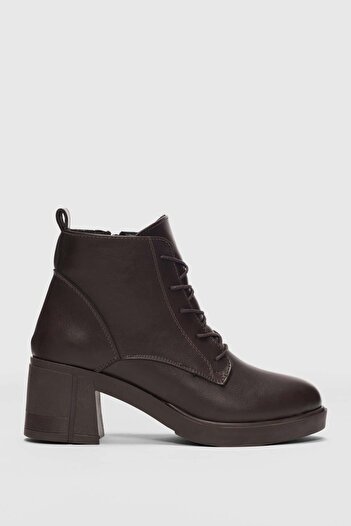 selinshoes Fendor Lace-Up Detailed Side Zipper Women's Boots - Brown