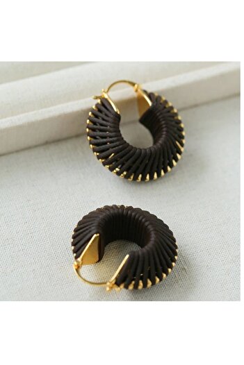 mos&more Black Leather Hoop Stylish Women's Earrings