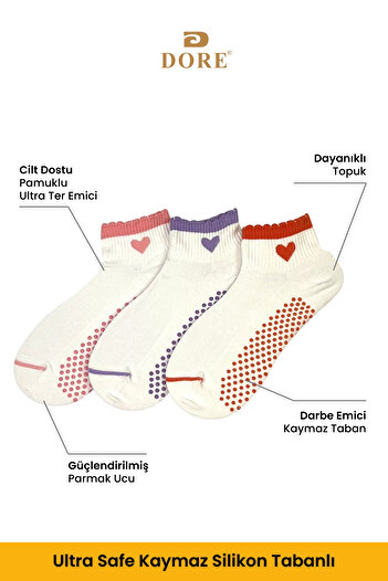 Dore Original Women's New Season Set of 3 Yoga Sports Non-Slip Sole Pilates and Yoga Socks 3 Pairs