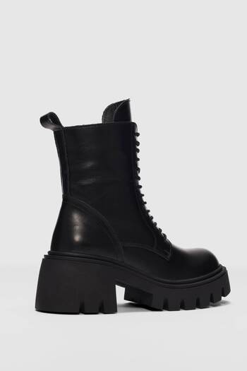 selinshoes Ravnor Genuine Leather Lace-Up Side Zipper Women's Boots - Black
