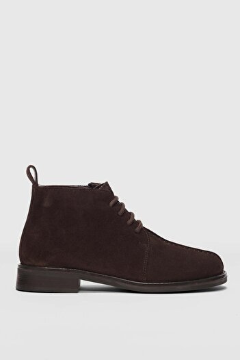selinshoes Lazen Genuine Leather Lace-Up Detailed Short Women's Boots - Brown Suede