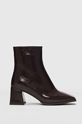 selinshoes Aris Front Line Detailed Blunt Toe Women's Boots-Brown Patent Leather