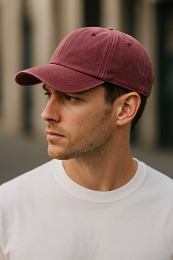 CosmoOutlet Unisex Claret Red Hat - Solid Color Washable, Adjustable Vintage Model on the Back