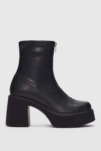 selinshoes Coast Front Zipper Detailed Thick Heel Women's Boots-Black