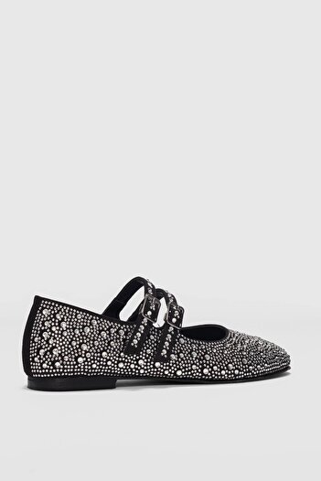 selinshoes Tenny Double Buckle Stone Women's Ballerinas-Silver