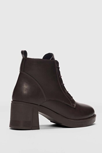 selinshoes Fendor Lace-Up Detailed Side Zipper Women's Boots - Brown
