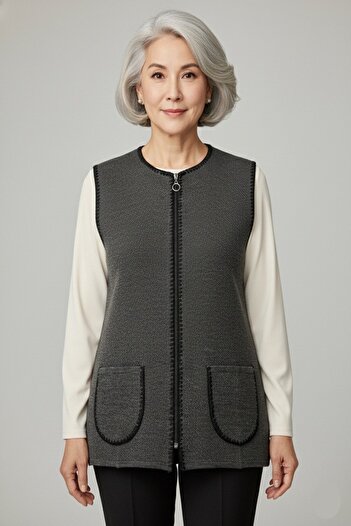 Mutlu City Women's Mid-Age and Older Honeycomb Pattern Zippered Vest 495