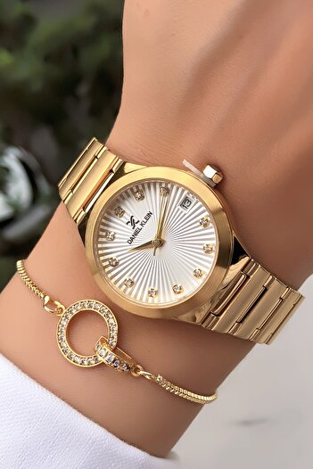 Daniel Klein Original Women's Wristwatch Gold Color Steel Band Bracelet Gift