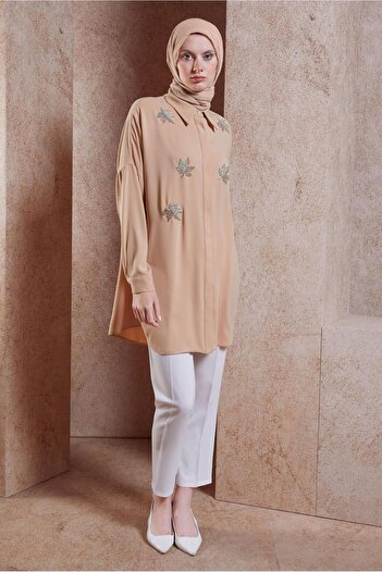 Alvina 44468-1 Model Hijab Tunic - Stone Detailed