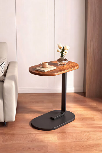 Generic C Shaped End Tables, End Table for Couch, Small Side Table with Metal Frame, Wooden Top Side Table,