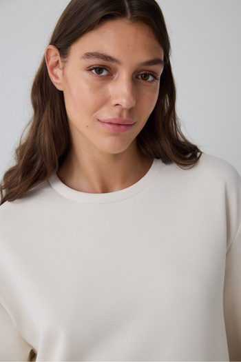 Penti Μπεζ Crew Neck Oversize Modal Crop Φούτερ