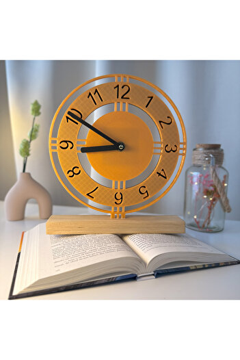 OEM Desk clock, silent, 22.5 cm, gold, 3D printed from PLA (Bioplastic) (1008)