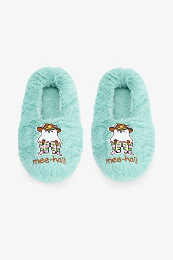 Penti Mint Green Meeha Embroidered Slogan Home Booties