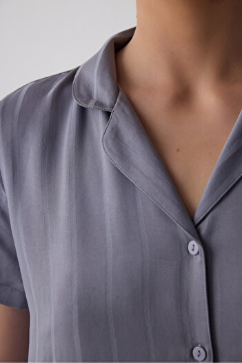 Penti Gray Chloe Satin Shirt Shorts Pajamas Set