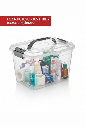Aghilo Şeffaf Kapaklı Ecza Kutusu 8,5 Lt – Hava Geçirmez Saklama Kabı Taşıma Kulplu
