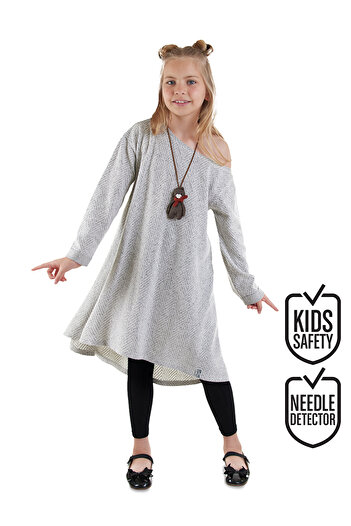 Denokids Γκρι κοριτσίστικο ασύμμετρο πλεκτό φόρεμα