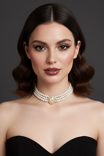 Happyline İncili gold kaplama tasma choker kolye özel