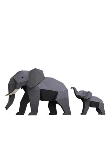 OEM 3D paper model kit to assemble, miniature, Mother and baby elephant, DIY