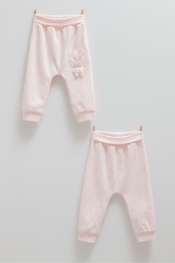 Caramell Cute Rabbit Double Pants with Pocket Detail Without Socks Pink