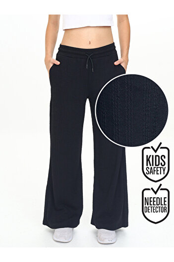 Denokids Girl's Wide Leg Black Basic Sweatpants