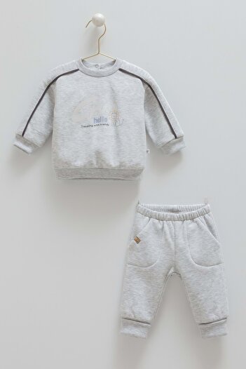 Caramell Animals World Hello Printed Bottom Top Set Gray