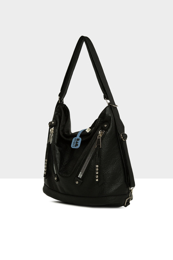 Bagmori Black Women's Soft Textured Double Cross Zipper Strap and Back Casual Bag M000008642