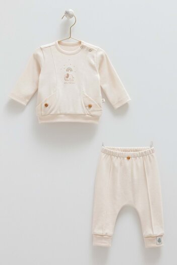 DIGERUI Good Baby Pocket Detail Top and Bottom Set Beige