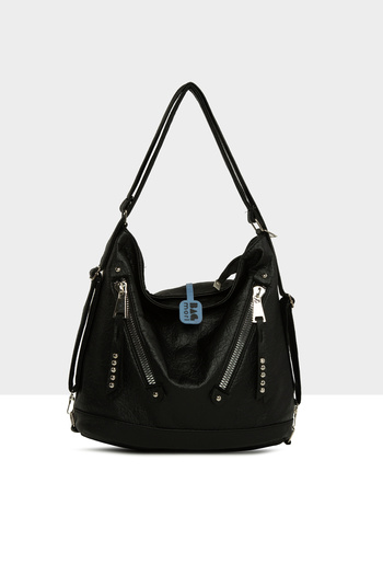 Bagmori Black Women's Soft Textured Double Cross Zipper Strap and Back Casual Bag M000008642