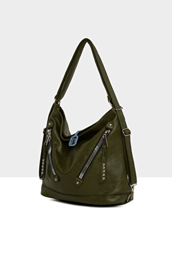 Bagmori Khaki Women's Soft Textured Double Cross Zipper Strap and Back Casual Bag M000008642