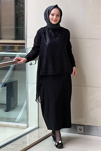 FUAT GÜRSEN Sequin Detailed Asymmetrical Skirt Suit
