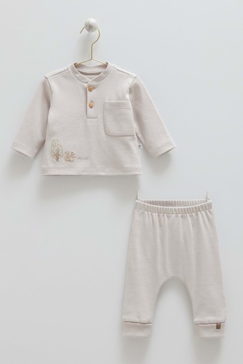 DIGERUI Hello Forest Collar Buttoned Bottom Top Set Gray