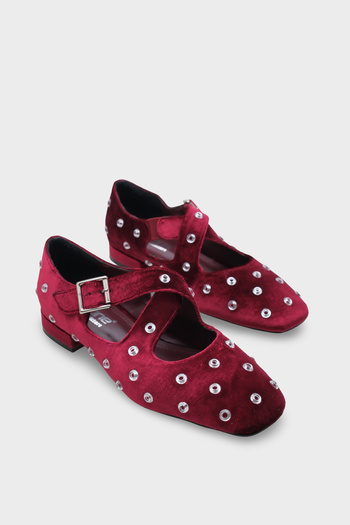 Capone Outfitters Janeta Velvet Blunt Toe Studded Cross Strap Women's Ballerinas