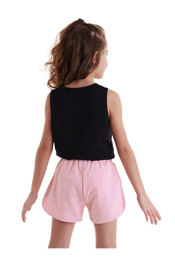 MSHB&G Rock Life Girl - Schwarz-rosa Sommer-Set aus kurzem T-Shirt und Shorts