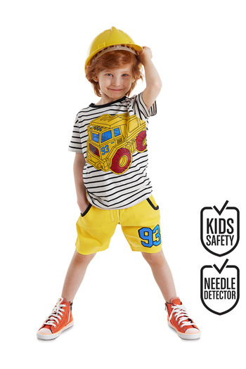 Denokids 93 Sommer-T-Shirt und Shorts-Set für Jungen in Gelb mit LKW-Streifen