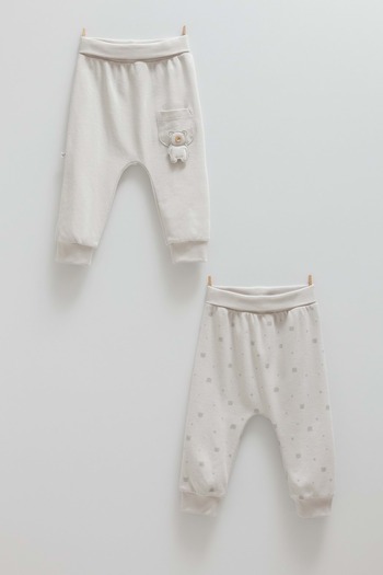 DIGERUI Cute Bear Double Pants with Pocket Details Without Socks Gray