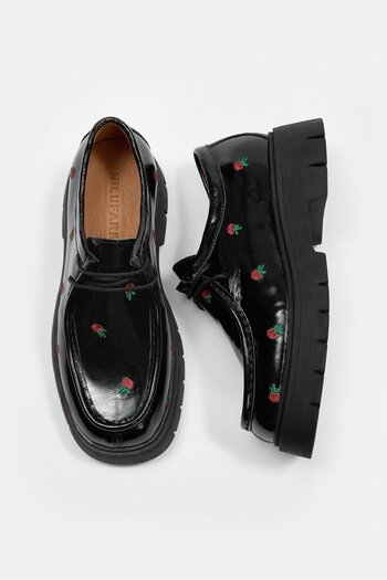 NILUFARR Freya Black Patent Leather Genuine Leather Women's Loafer