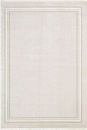 Cotto Home Cotto Motto TT006W Krem Halı Klasik Çerçeveli Desen Pamuk Taban Yıkanabilir Salon Mutfak Halısı