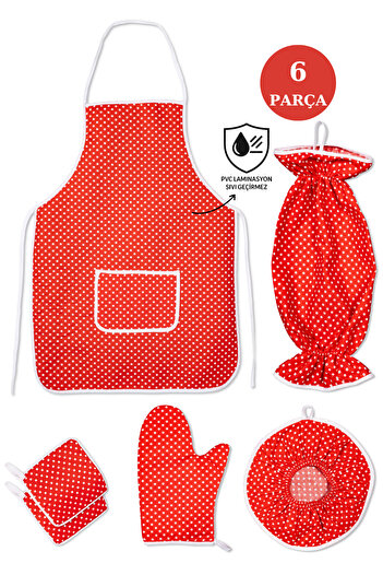 Morlay 6 Pieces Kitchen Set & Kitchen Apron, Oven Gloves, 2-Piece Holder, Organizer Bag Holder, Demlematik